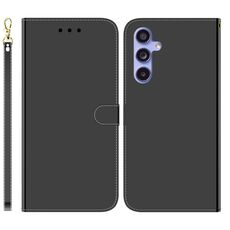 Per Samsung Galaxy S23 FE 5G Custodia in pelle con superficie a specchio imitata (nera)