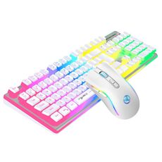 HXSJ L96 Set tastiera e mouse retroilluminati RGB wireless 2.4G 104 copritasti Pudding + mouse 4800 DPI (bianco)