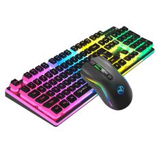 HXSJ L96 Set tastiera e mouse retroilluminati RGB wireless 2.4G 104 copritasti Pudding + mouse 4800 DPI (nero)