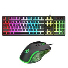 HXSJ Set tastiera e mouse retroilluminati RGB cablati L200+X100 104 copritasti Pudding + mouse 3600 DPI (nero)