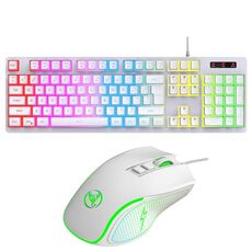 HXSJ Set tastiera e mouse retroilluminati RGB cablati L200+X100 104 copritasti Pudding + mouse 3600 DPI (bianco)