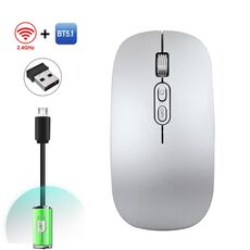 HXSJ M103 1600 DPI Dual Mode 2,4 GHz + Bluetooth 5.1 Mouse ricaricabile wireless (argento)