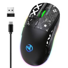 Mouse da gioco wireless a tre modalità con luce RGB HXSJ T90 (nero)