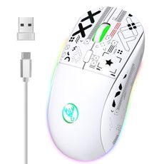 Mouse da gioco wireless HXSJ T90 RGB Light a tre modalità (bianco)