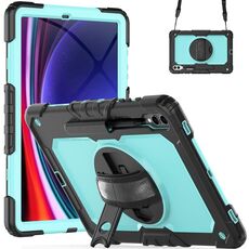 Per Samsung Galaxy Tab S9+ / S8+ Custodia in silicone + tablet PC (nero + azzurro)