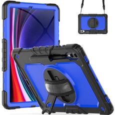 Per Samsung Galaxy Tab S9+ / S8+ Custodia in silicone + tablet PC (nero + blu scuro)