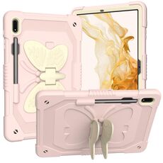 Per Samsung Galaxy Tab S9+ Butterfly Kickstand Custodia per tablet robusta e resistente (beige + rosa rosa)