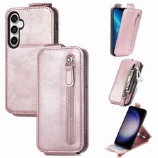 Per Samsung Galaxy S23 FE 5G Portafoglio con cerniera Custodia per telefono in pelle con vibrazione verticale (rosa)