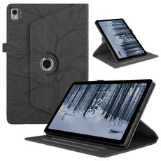 Custodia per tablet in pelle con rotazione goffrata Tree Life per Nokia T21 (nero)