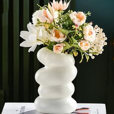 Vaso di fiori a spirale in plastica Wet & Dry Composizione di fiori in porcellana smaltata imitazione (bianco)