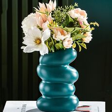 Vaso per fiori a spirale in plastica Wet & Dry Composizione floreale in porcellana smaltata imitazione (verde scuro)