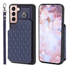 Per Samsung Galaxy S22+ 5G Custodia per cellulare con struttura a griglia e cordino (blu)