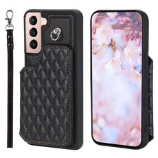 Per Samsung Galaxy S22 5G Custodia per telefono con struttura a griglia e cordino (nero)