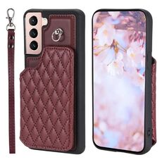 Per Samsung Galaxy S22 5G Custodia per telefono con struttura a griglia e cordino (rosso)