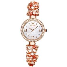 OLEVS 9958 Orologio al quarzo con bracciale regolabile con coulisse da donna (bianco + oro rosa)