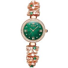 OLEVS 9958 Orologio al quarzo con bracciale regolabile con coulisse da donna (verde + oro rosa)
