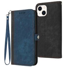 Per iPhone 15 Custodia per cellulare in pelle con doppia fibbia laterale e cinturino a mano (blu reale)