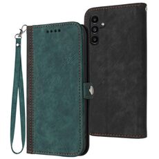 Per Samsung Galaxy S23 FE 5G Custodia per telefono in pelle con fibbia laterale doppia piega (verde scuro)