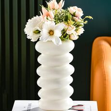 Vaso di fiori a spirale in plastica Wet & Dry Composizione di fiori in porcellana smaltata imitazione (bianco)