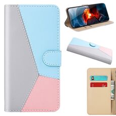 Custodia per telefono in pelle con vibrazione orizzontale con cuciture tricolore per Samsung Galaxy S23 FE 5G (grigio)