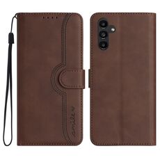 Per Samsung Galaxy S23 FE 5G Custodia in pelle con motivo a cuore Skin Feel (marrone)