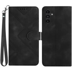 Per Samsung Galaxy S23 FE 5G Custodia in pelle con motivo a linee Skin Feel (nera)