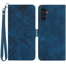 Custodia in pelle per Samsung Galaxy S23 FE 5G con motivo a linee Skin Feel (blu reale)