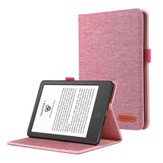 Custodia per tablet PU + TPU con trama in tessuto per Amazon Kindle Paperwhite 5 2021 (rosa rosso)