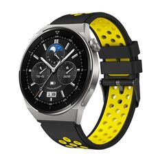 Per Huawei Watch GT3 Pro 46mm cinturino in silicone bicolore con foro tondo (nero giallo)
