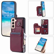 Per Samsung Galaxy S22+ 5G Slot per schede con cerniera Custodia per telefono RFID (vino rosso)