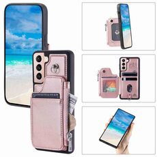 Per Samsung Galaxy S22+ 5G Slot per schede con cerniera Custodia per telefono RFID (oro rosa)