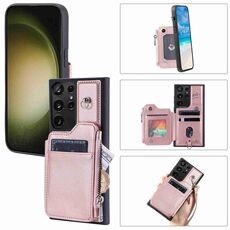 Per Samsung Galaxy S22 Ultra 5G Slot per schede con cerniera Custodia per telefono RFID (oro rosa)