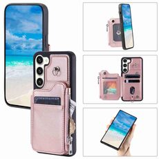Per Samsung Galaxy S23+ 5G Slot per schede con cerniera Custodia per telefono RFID (oro rosa)