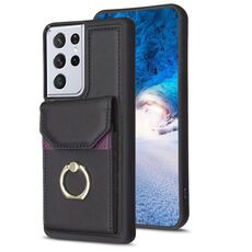 Per Samsung Galaxy S21 Ultra 5G BF29 Custodia per telefono con anello per porta carte di organo (nero)