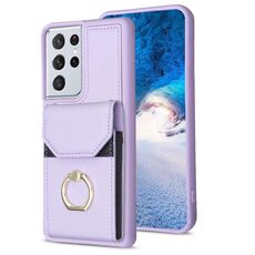 Per Samsung Galaxy S21 Ultra 5G BF29 Custodia per telefono con anello per porta carte di organo (viola)