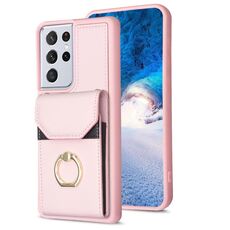 Per Samsung Galaxy S21 Ultra 5G BF29 Custodia per telefono con anello per porta carte di organo (rosa)