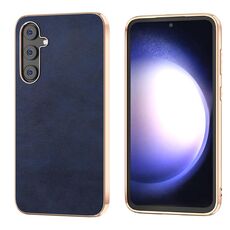 Per Samsung Galaxy S23 FE 5G Nano Galvanotecnica Custodia protettiva per telefono con struttura in pelle bovina bicolore (blu)