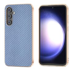 Per Samsung Galaxy S23 FE 5G Nano Galvanotecnica Custodia per telefono con struttura in fibra di carbonio (blu cielo)