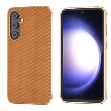 Per Samsung Galaxy S23 FE 5G Nano Galvanotecnica Custodia per telefono con struttura in fibra di carbonio (marrone)