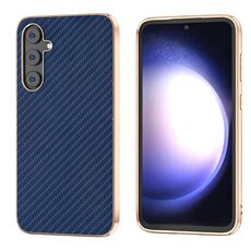 Per Samsung Galaxy S23 FE 5G Nano Galvanotecnica Custodia per telefono con struttura in fibra di carbonio (blu navy)