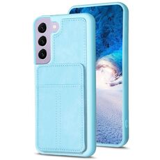 Per Samsung Galaxy S22+ 5G BF28 Custodia per telefono con custodia per carta satinata con supporto (blu)
