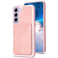 Per Samsung Galaxy S22+ 5G BF28 Custodia per telefono con sacchetto per carte satinato con supporto (rosa)