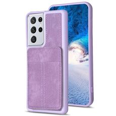 Per Samsung Galaxy S21 Ultra 5G BF28 Custodia per telefono con custodia per carta satinata con supporto (viola)