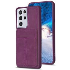 Per Samsung Galaxy S21 Ultra 5G BF28 Custodia per telefono con sacchetto di carta satinato con supporto (viola scuro)