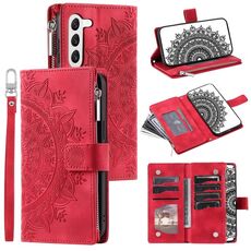 Custodia per telefono in pelle con cerniera totem multischeda per Samsung Galaxy S23+ 5G (rossa)