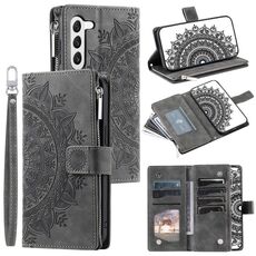 Custodia per telefono in pelle con cerniera totem multischeda per Samsung Galaxy S23+ 5G (grigio)