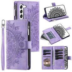 Custodia per telefono in pelle con cerniera totem multischeda per Samsung Galaxy S23+ 5G (viola)