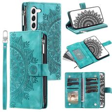 Custodia per telefono in pelle con cerniera totem multischeda per Samsung Galaxy S23 5G (verde)