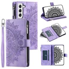 Custodia per telefono in pelle con cerniera totem multischeda per Samsung Galaxy S22+ 5G (viola)