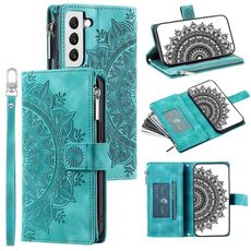 Custodia per telefono in pelle con cerniera totem multischeda per Samsung Galaxy S22 5G (verde)